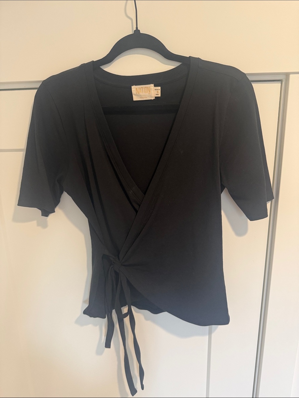 Nation LTD Black Wrap Tie Side Top